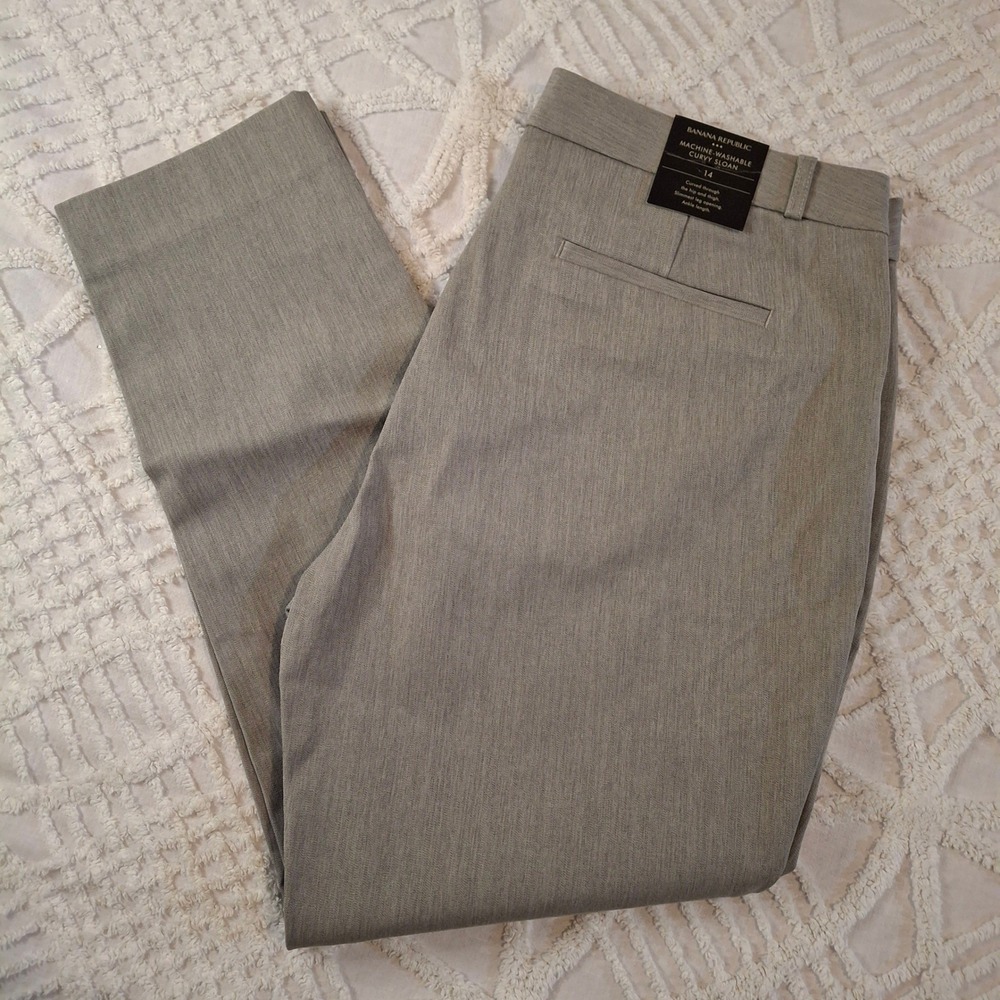 Banana Republic Sloan Curvy Fit Pants Womens 14 Heather Grey Stretch Ankle NWT